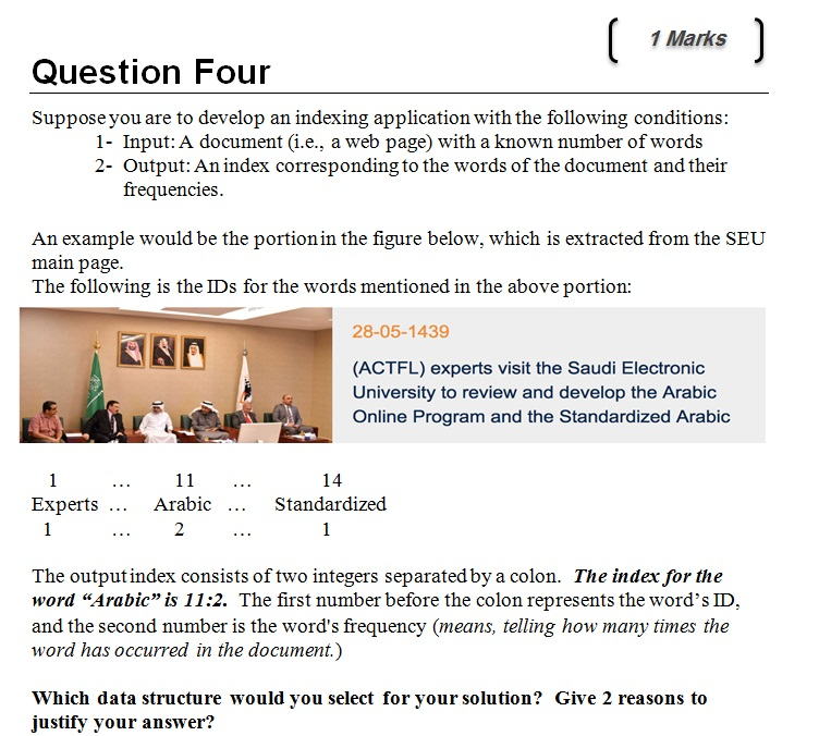 Java 1 Marks Question Four Supposeyou are to develop an indexing application
