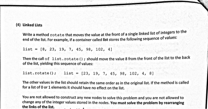 Java question on LinkedLists Notice no new nodes may be constructed,