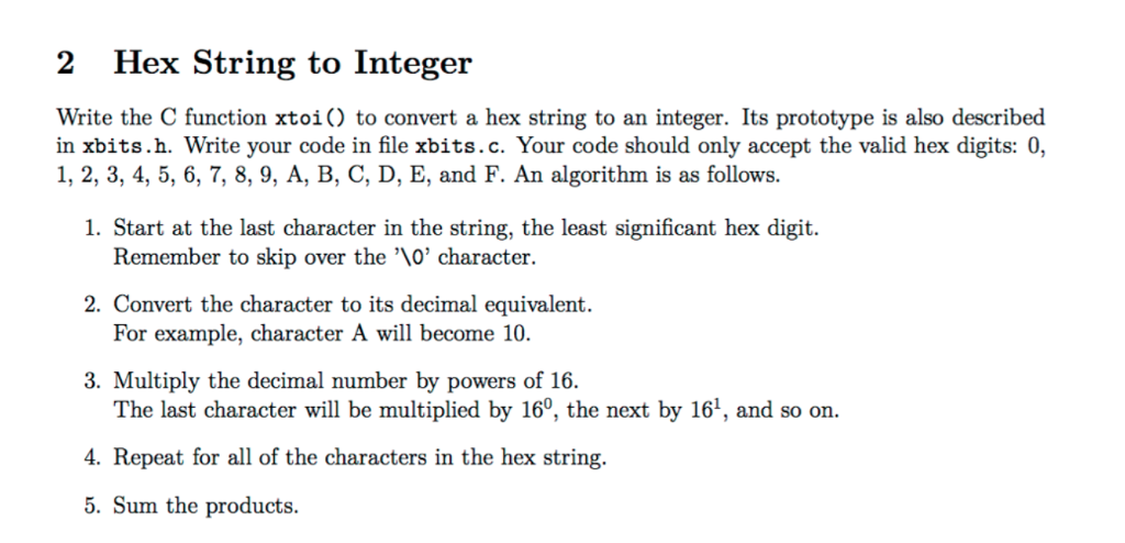 instruction and Only IN C) 1 Interger to Hex String Write the