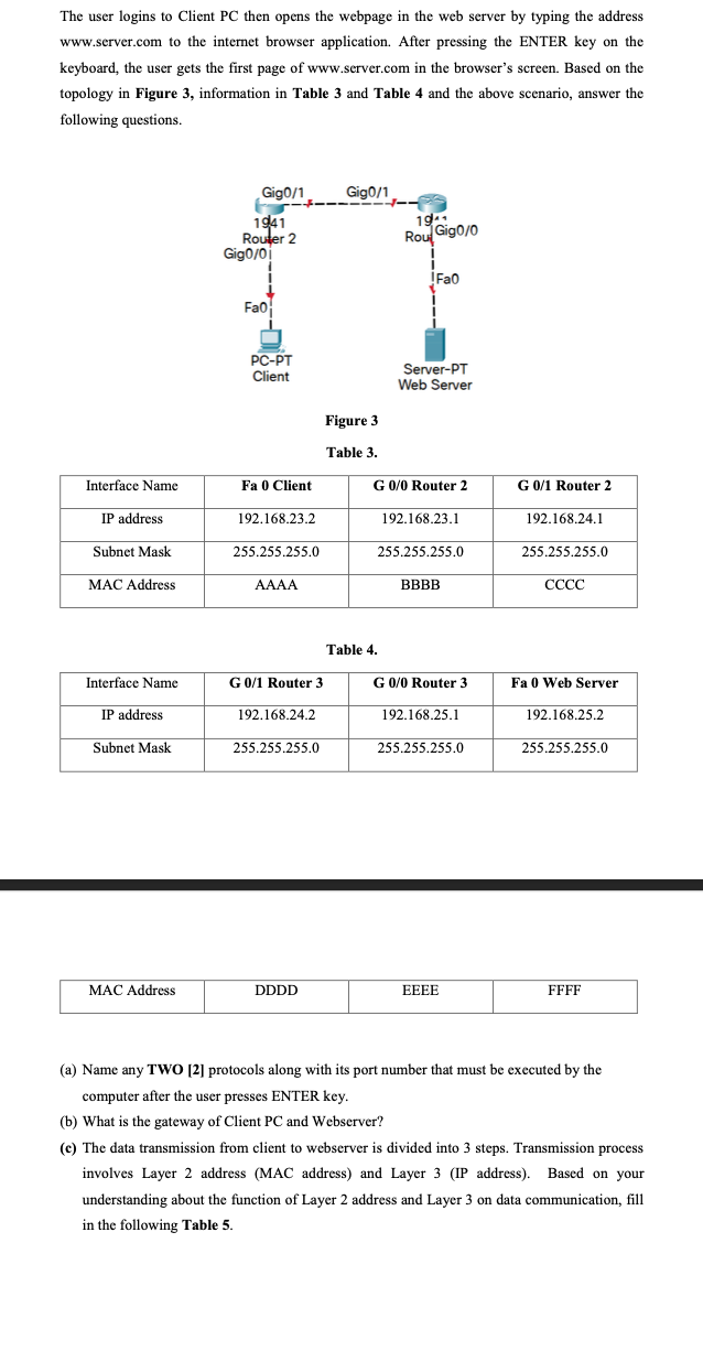 In Data Communication & Networking QUESTION 6 The user logins to Client