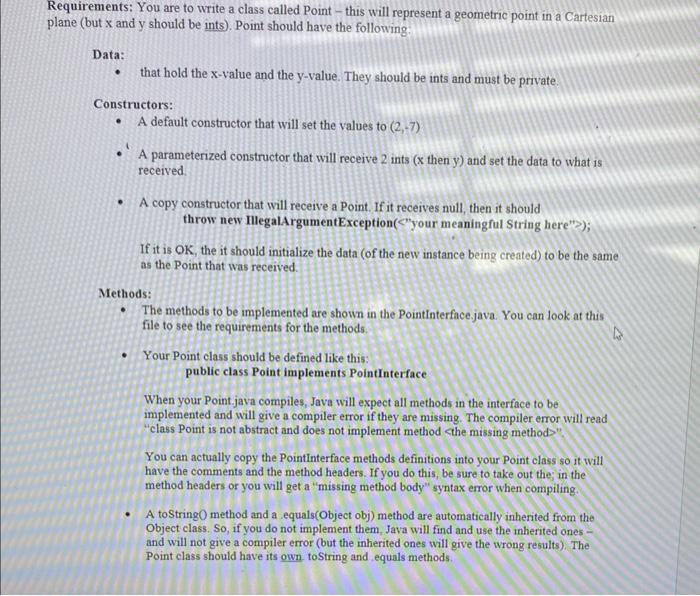 y should be ints). Point should have the following: Data: - that