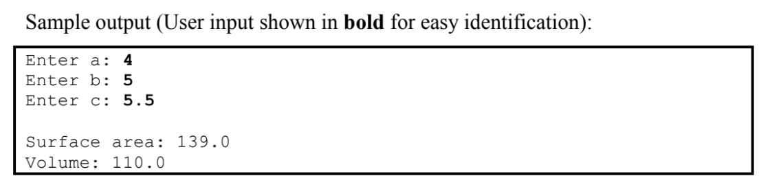 Write a python program that finds the surface area and volume of