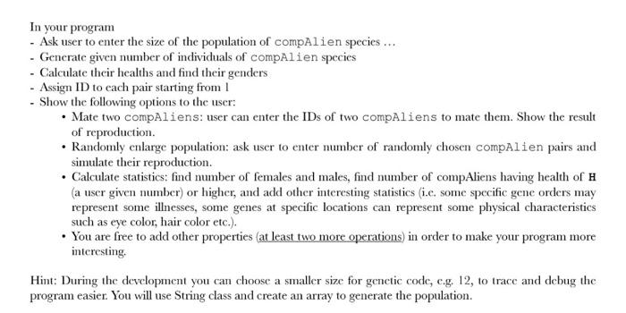 form) called compAlien, whose genetic material is coded by three characters: 'X','Y','Z'.