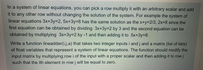 python In a system of linear equations, you can pick a row
