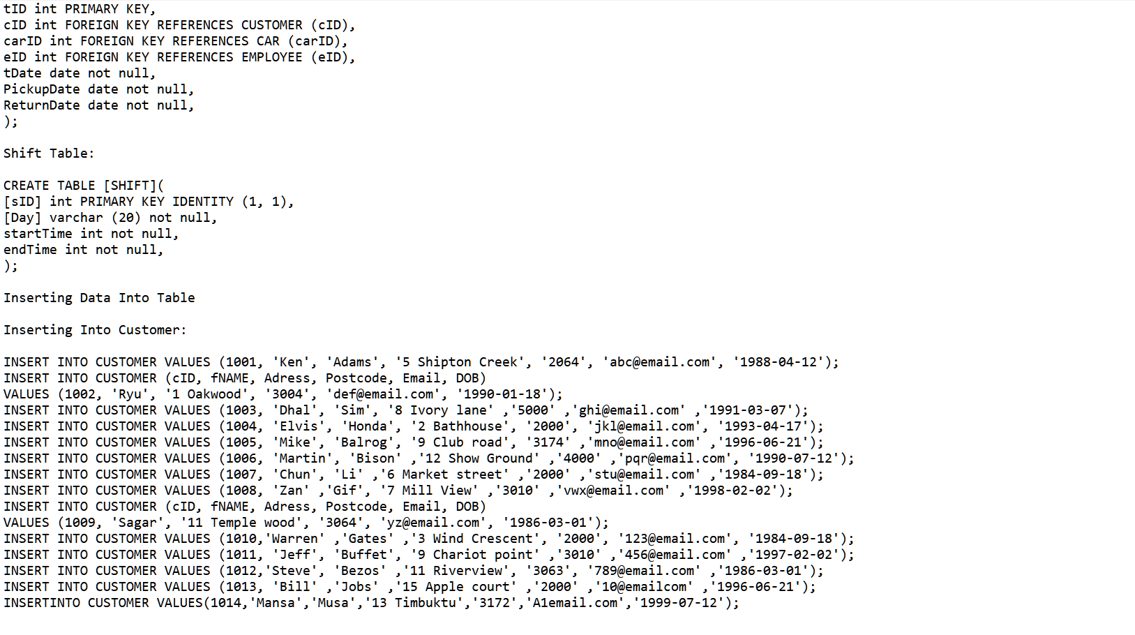 Table: CREATE TABLE CUSTOMER ( CID int PRIMARY KEY, ENAME varchar (30)