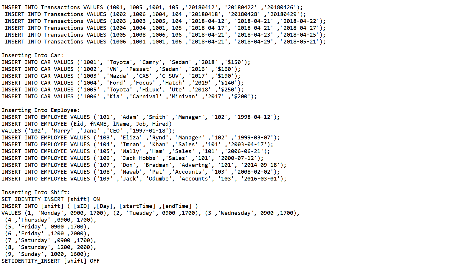 not null, Name varchar (30), Address varchar (50) not null, Postcode int,