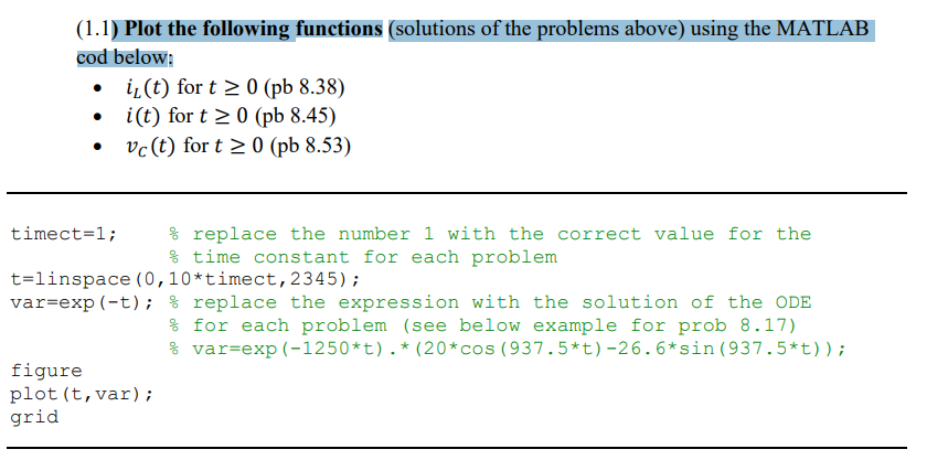  (1.1) Plot the following functions (solutions of the problems above) using