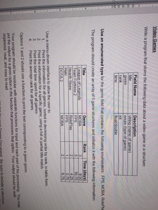  Video Games Write a program that stores the following data about