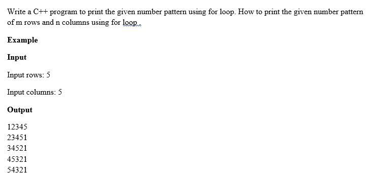  Write a C++ program to print the given number pattern using