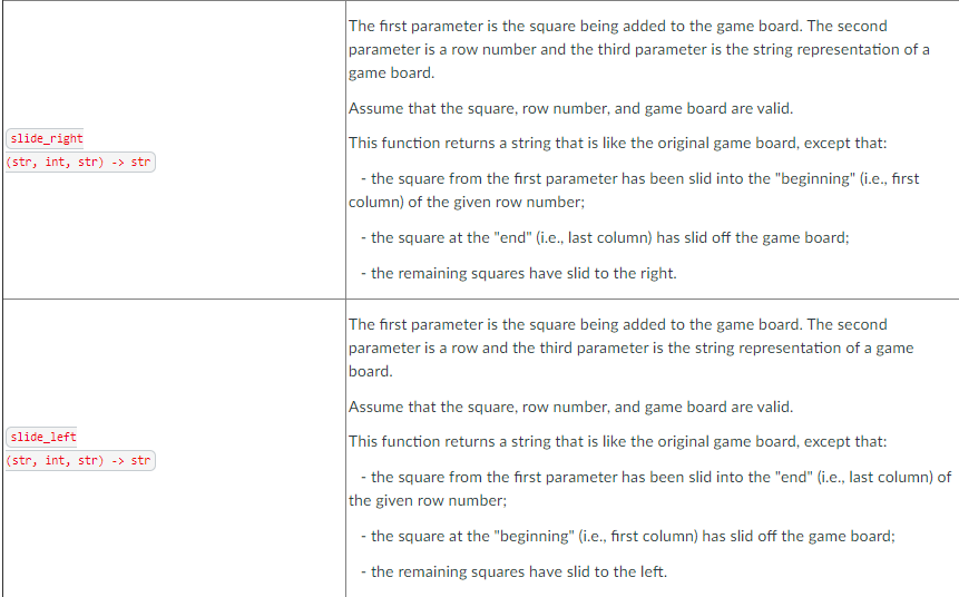 Please complete the functions given in the chart below: CONSTANTS = {