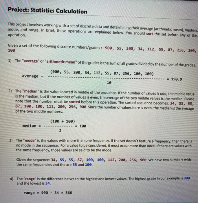 C++ : This project involves working with a set of discrete data