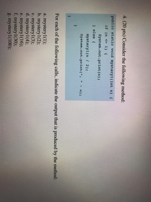  Please write full code and give output 4. (20 pts) Consider