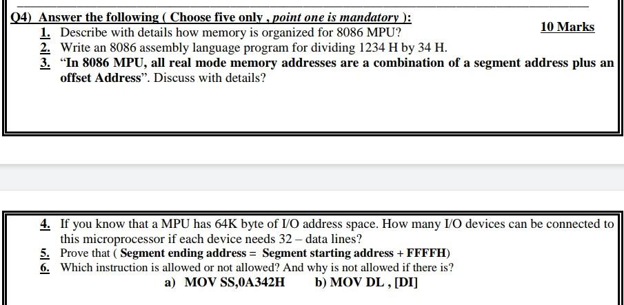 04) Answer the following ( Choose five only , point one
