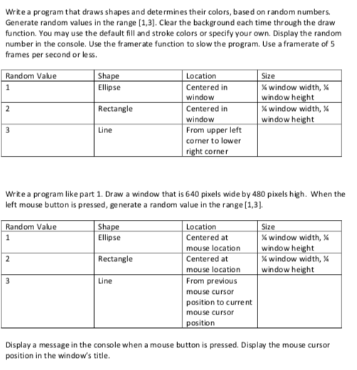 USING PROCESSING PROGRAM Write a program that draws shapes and determines their