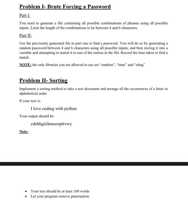 python Problem I- Brute Forcing a Password Part I: You need to