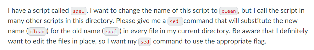  Please use sed command only! I have a script called sdel.