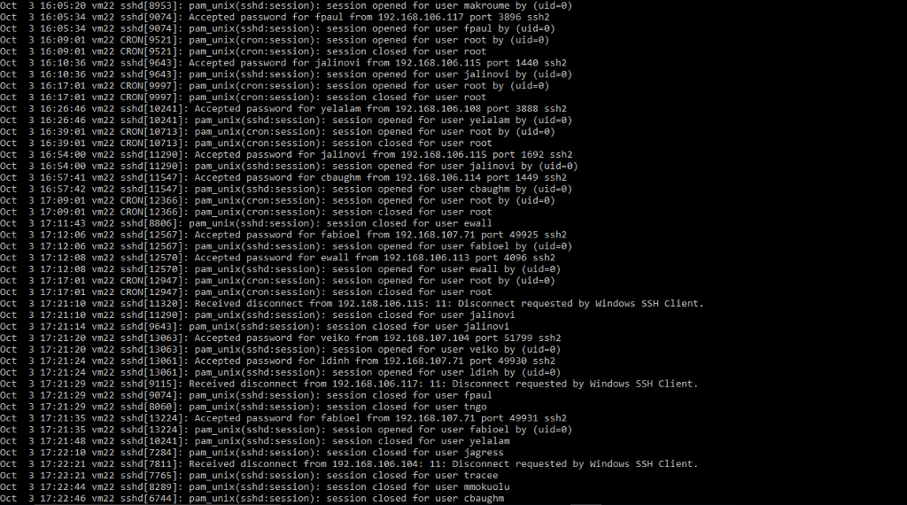 of auth.log in an orderly manner. Again, The screenshots are in orderly