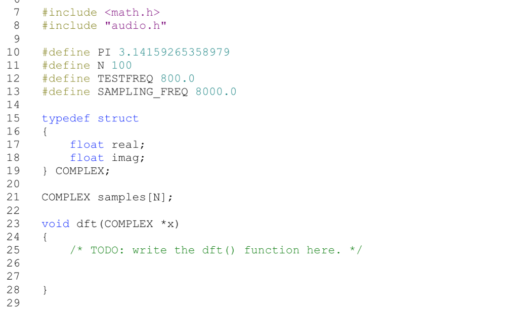 an N-point, real-valued sequence. Program dft.c will be used to calculate the