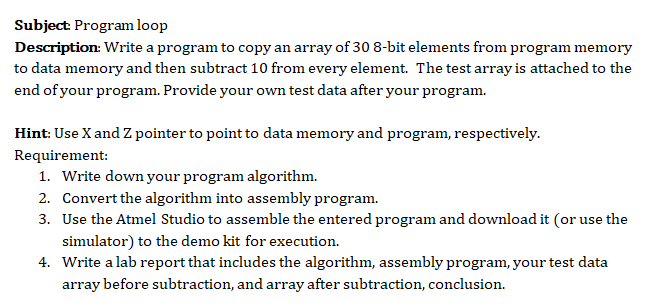please right the algorithm and the code Subject: Program loop Description: Write
