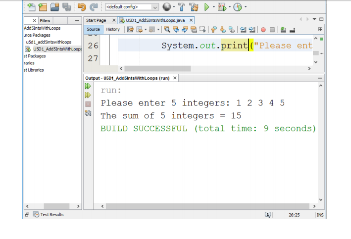 I need a program code for Adding five Integers using Loops. And