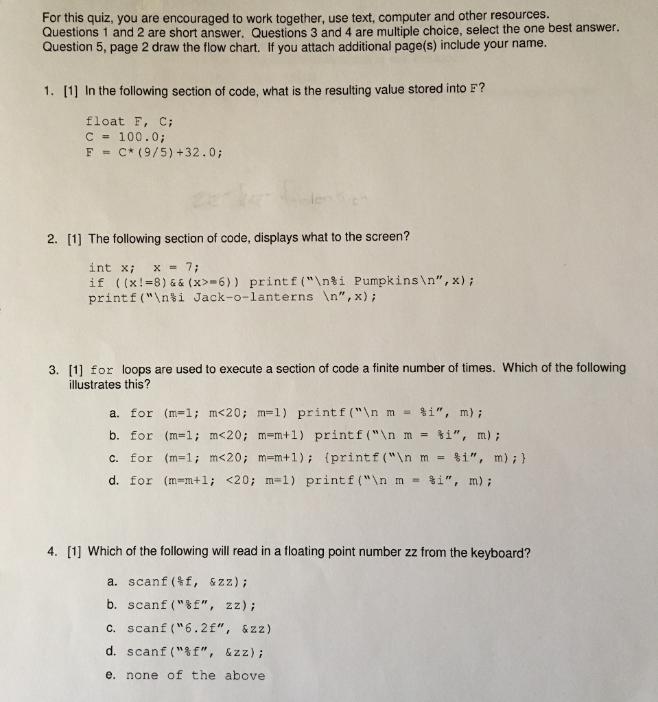  Code Block, C++ for question 5. Thanks;) For this quiz, you