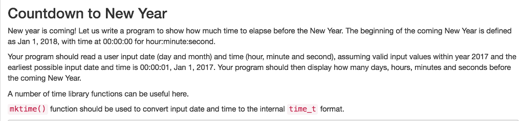 write a c program Countdown to New Year New year is coming!