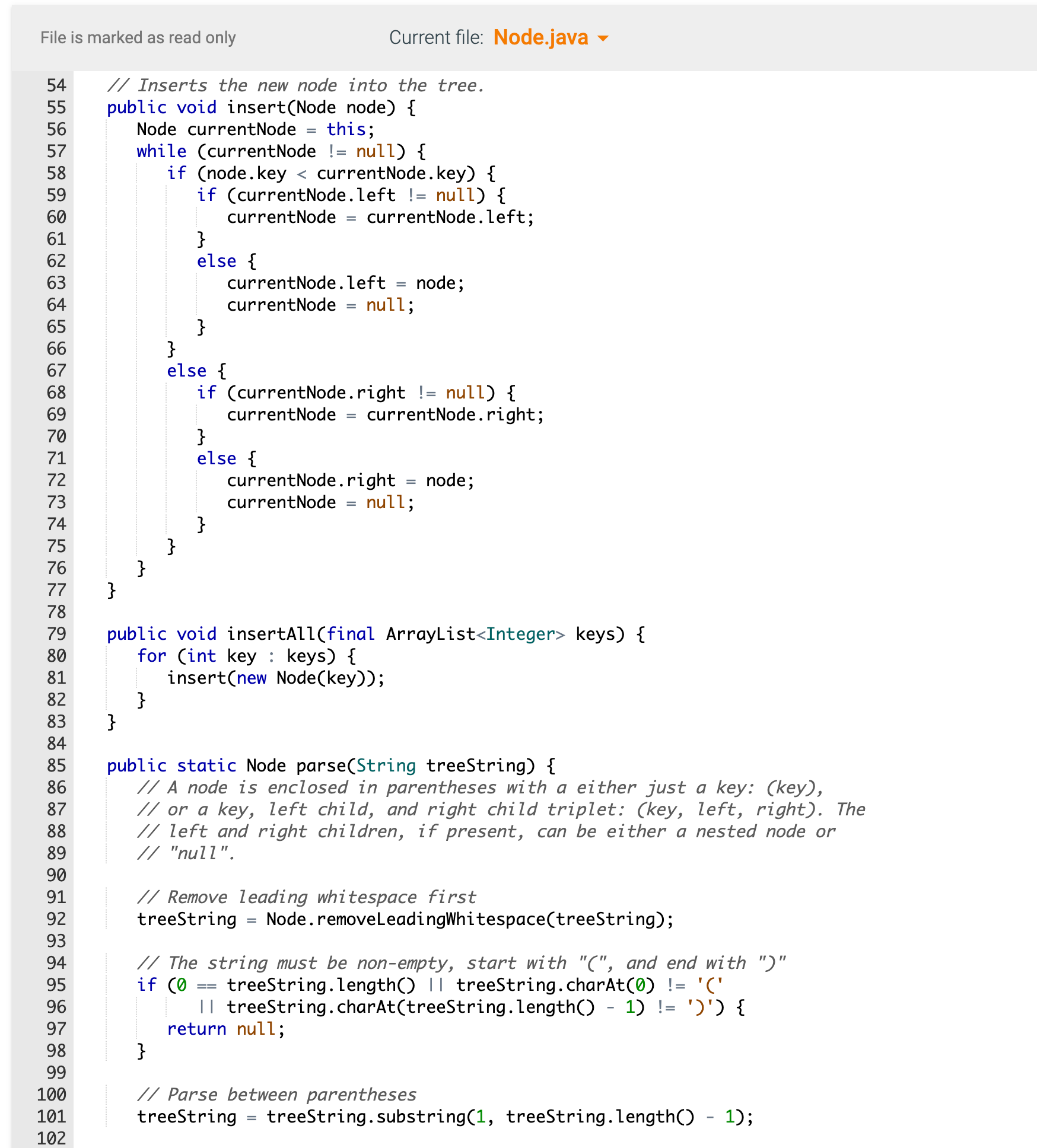 window. Each node has a key, a left child reference, and a