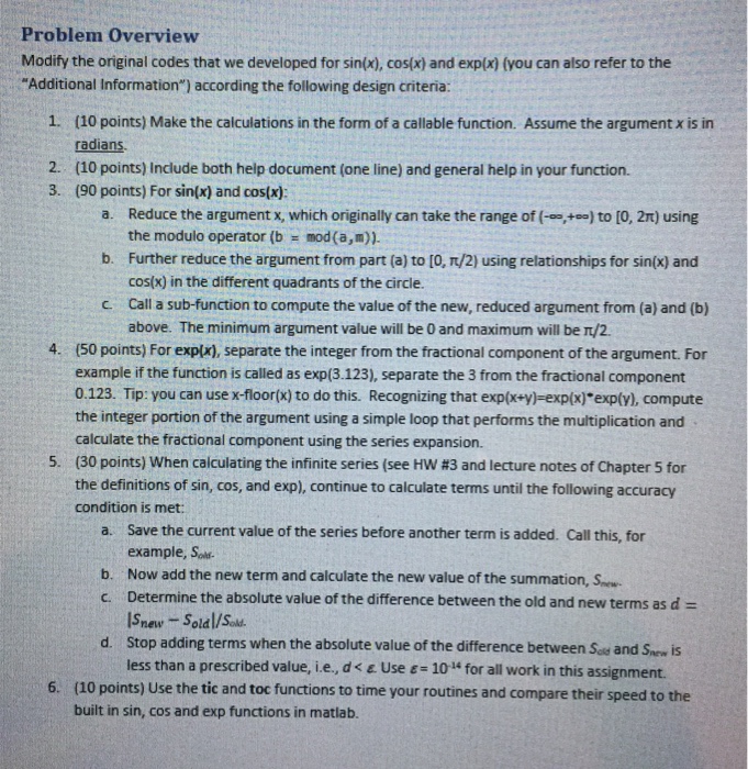  Problem overview Modify the original codes that we developed for sin(x),