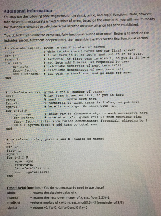 cos(x) and exp(x) (you can also refer to the "Additional Information") according