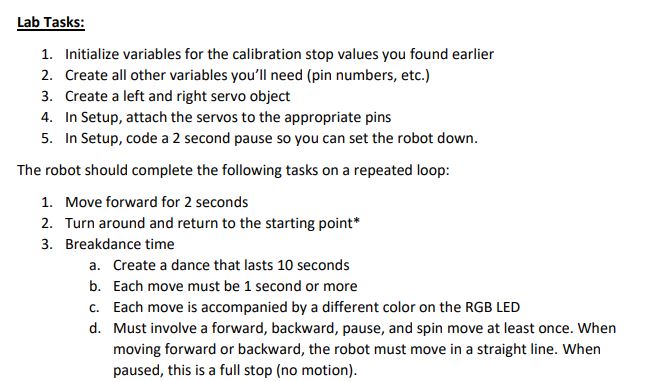  Lab Tasks: Initialize variables for the calibration stop values you found
