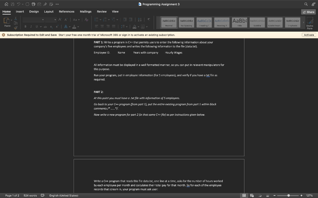  PART 1: Write a program in C++ that permits users to