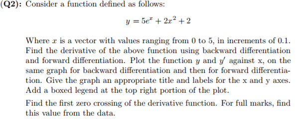 (Using Matlab please)Consider a function defined as follows: y = 5e x