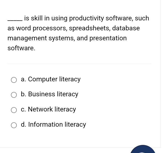  is skill in using productivity software, such as word processors, spreadsheets,