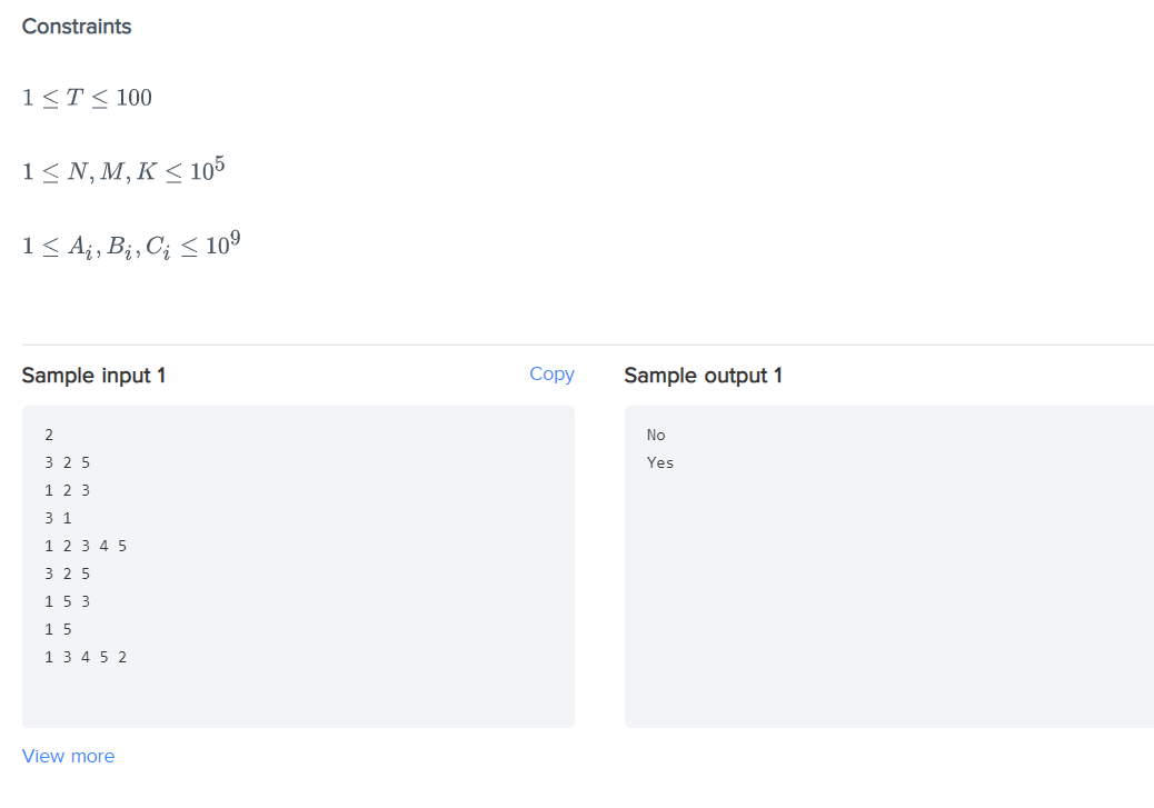 C of size N, M, and K respectively. You are allowed to
