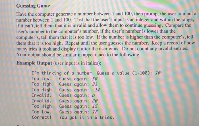 Using Java Guessing Game Have the computer generate a number between 1