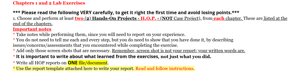 weekset number) Then, repeat the format below for each HOP (Hands-On Project)