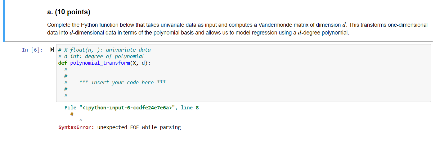 ordinary least squares regression, which uses the hypothesis class of linear regression