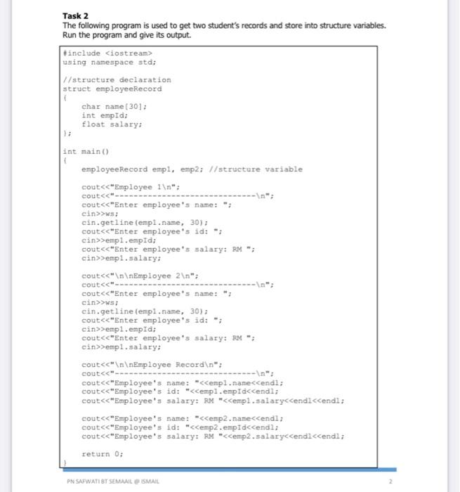  subject: data structure and algorithm use c++ Task 2 The following