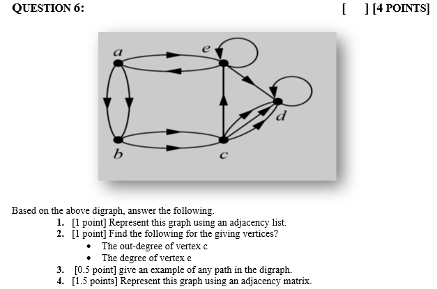  QUESTION 6: [ ] [4 POINTS] d b c Based on
