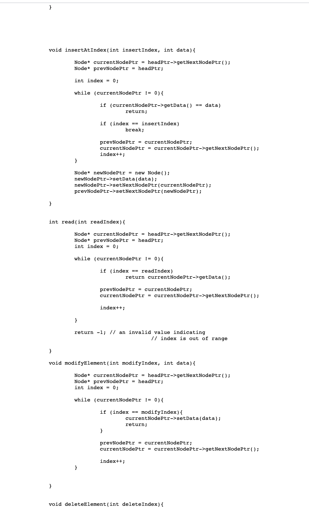 if resizing (doubling the array size) is needed int endofArray: public: List()