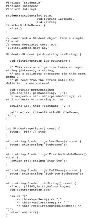  Implement the student.cpp file using the testStudent.cpp file using basic c++.