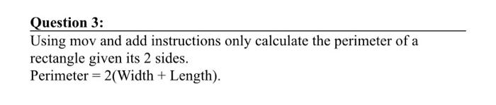 Assembly Language: Microsoft Macro Assembler (Visual Studio) Question 3: Using mov and