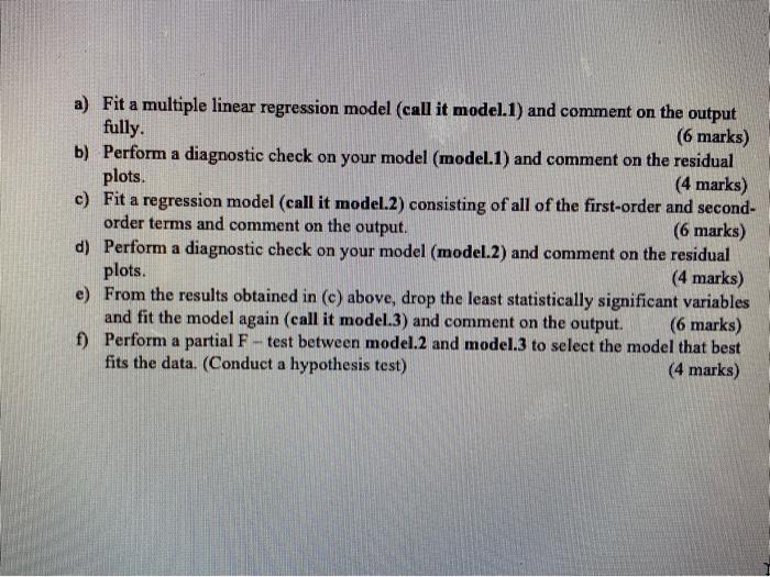  a) Fit a multiple linear regression model (call it model.1) and