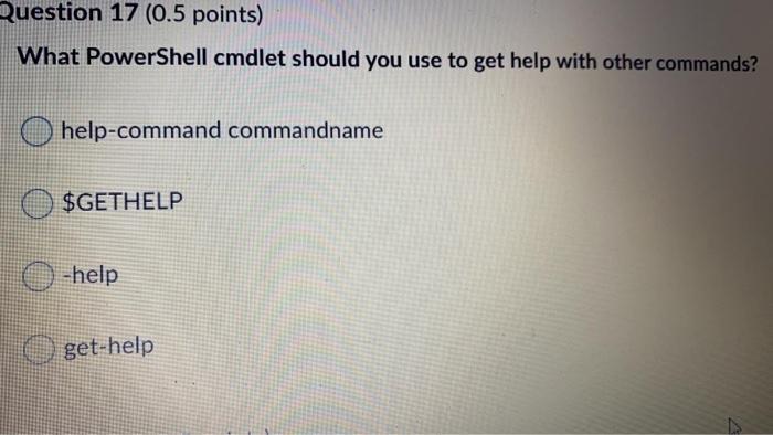 points) Basic element of powershell command is : O A command O