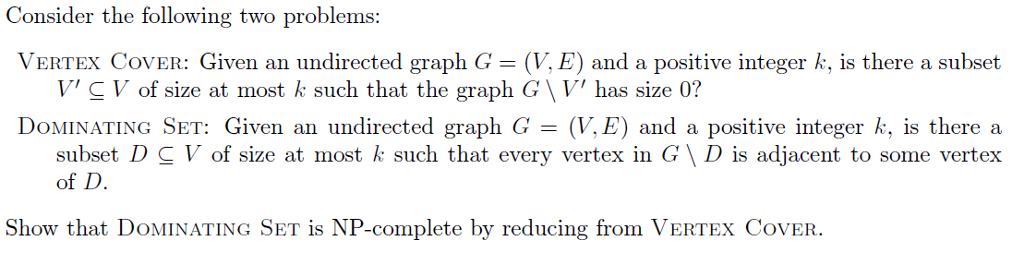 Consider the following two problems: VERTEX COVER: Given an undirected graph