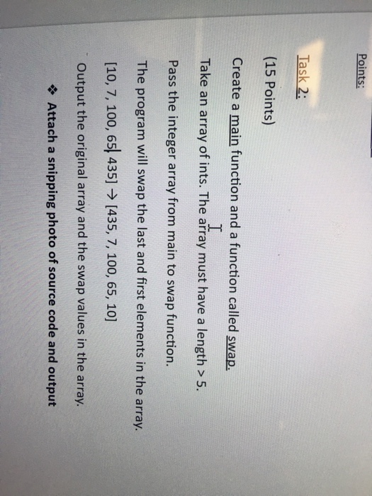  Points: Task 2: (15 Points) Create a main function and a