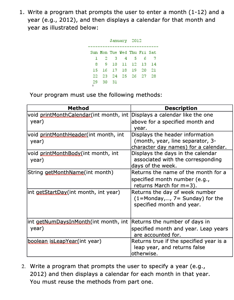 Using Java (please include code and not a screenshot) /** getStartDay *