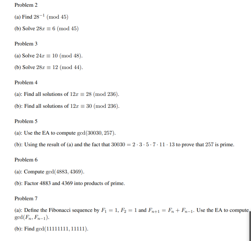  Problem 2 (a) Find 28-1 (mod 45) (b) Solve 28.0 =