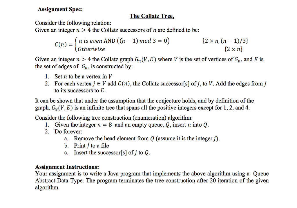 JAVA Consider the following relation: Given an integer n > 4 the