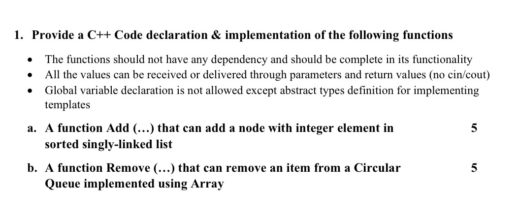  a) a function Add(...) that can add a node with integer